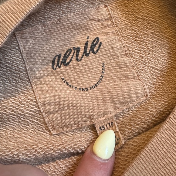 Aerie Pleated Sleeve Crew Sweatshirt- Caramel - Picture 4 of 4